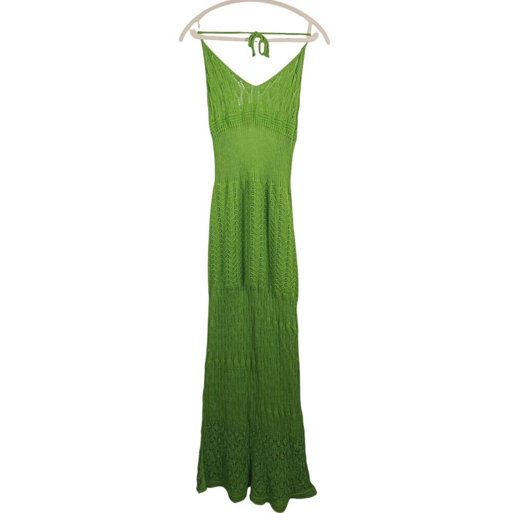 ALOHAS Womens Gabrielle Crochet Knit Maxi Dress M Green Resort Beach Vacation - Picture 2 of 11